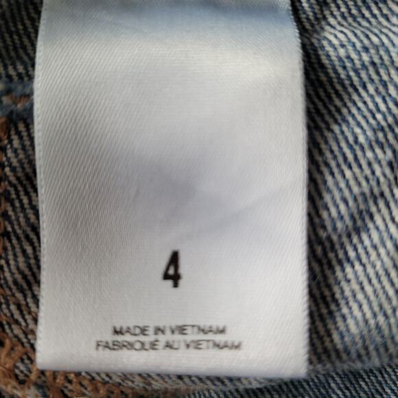 Express Floral Embroidered Denim Mini Skirt Raw Hem Blue Size 4 Cute Boho Trendy - Picture 6 of 8